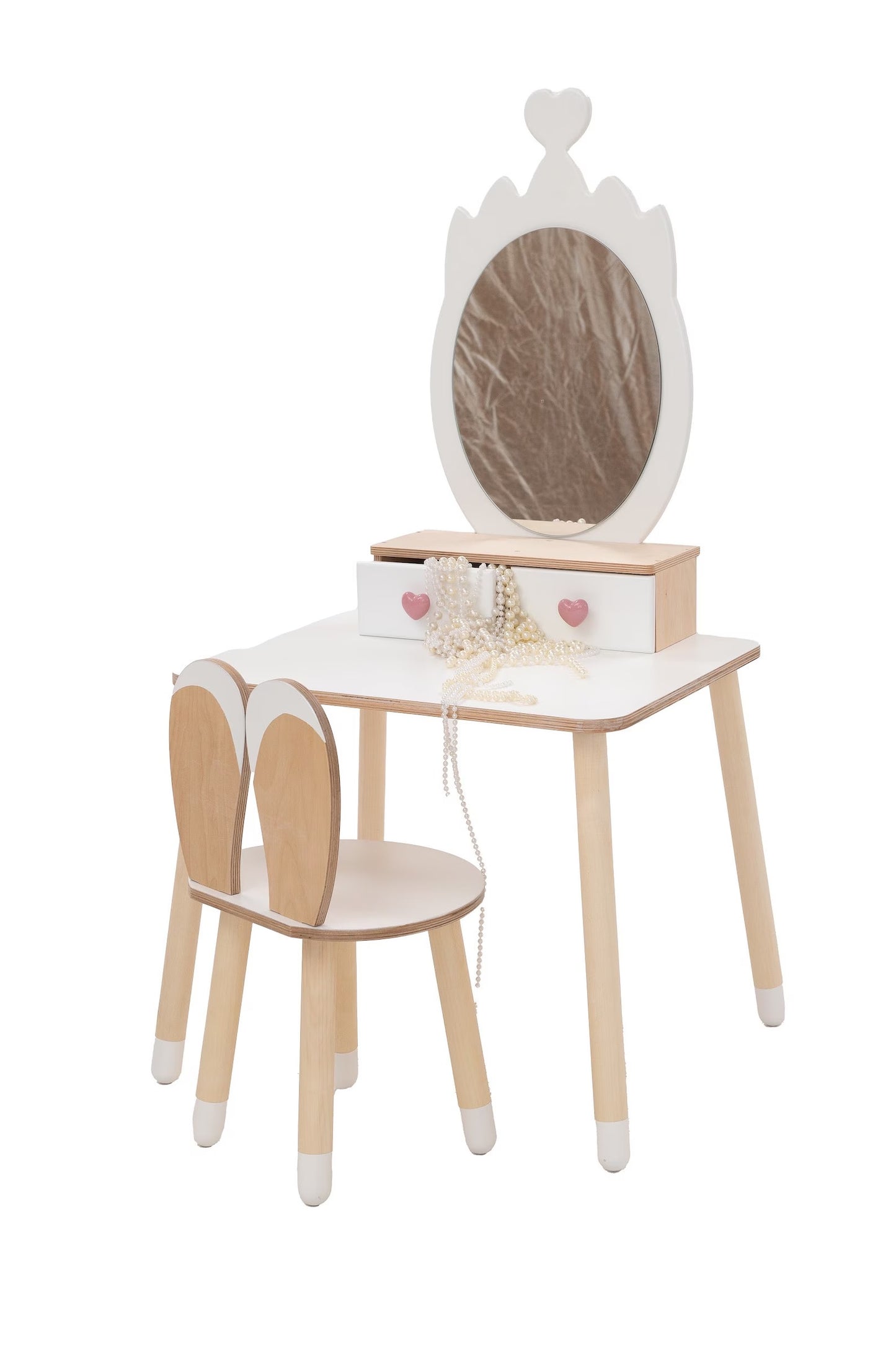 Princess Vanity Table and Chair Set: Kids Dressing Table with Mirror